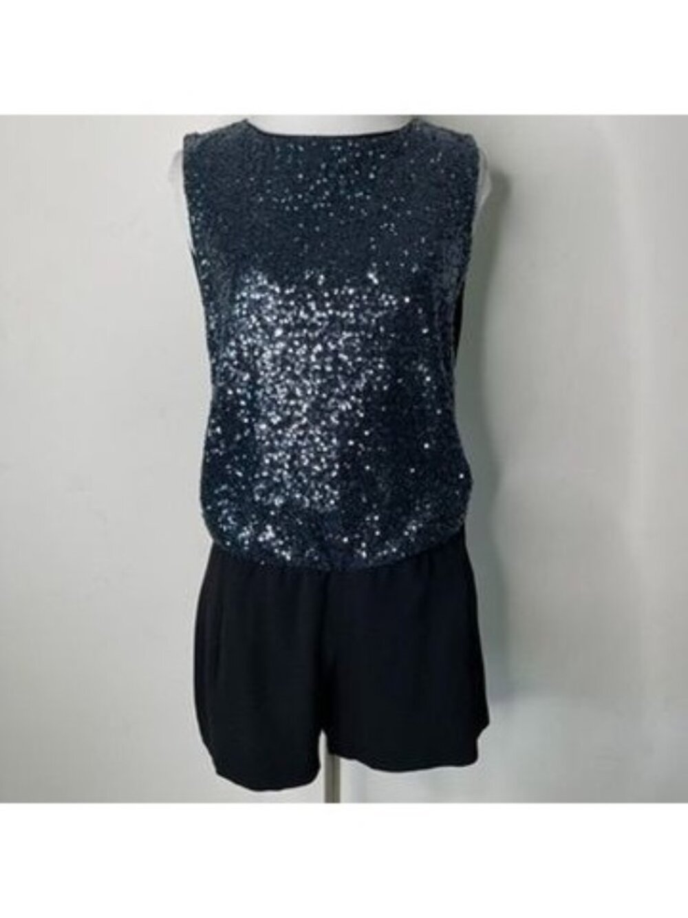 Maje NWT Sequin Romper Jumpsuit Navy Black Size 36 US 4 Small Open Back